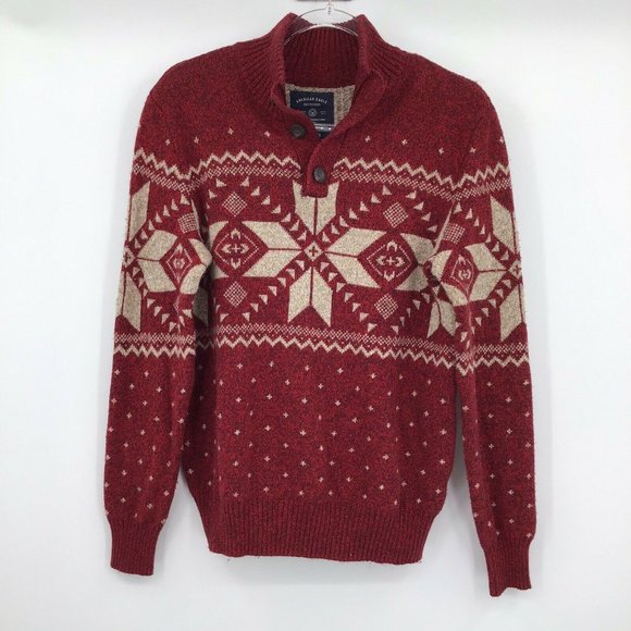 American Eagle Fair Isle Button Sweater Mens Small - Picture 2 of 7